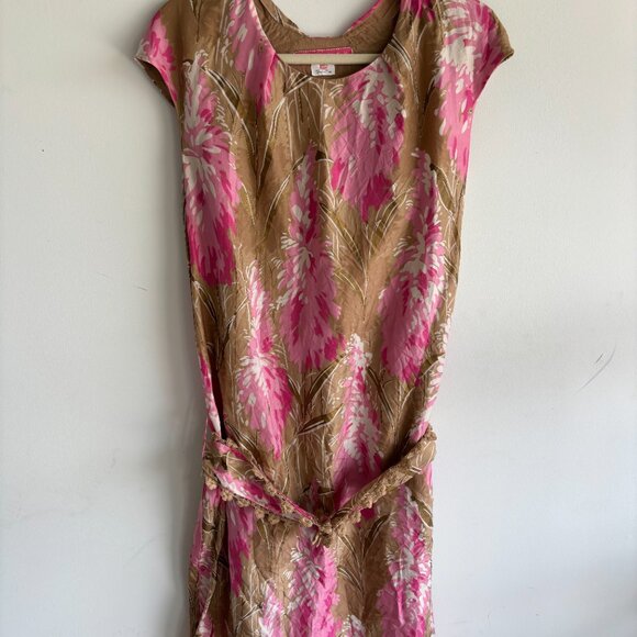 Manoush Womens Tie Waist Dress Round Neck Floral‎ Brown Pink Size FR 36 | US 4 - Picture 1 of 5